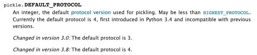 Протокол по умолчанию для модуля Python Pickle