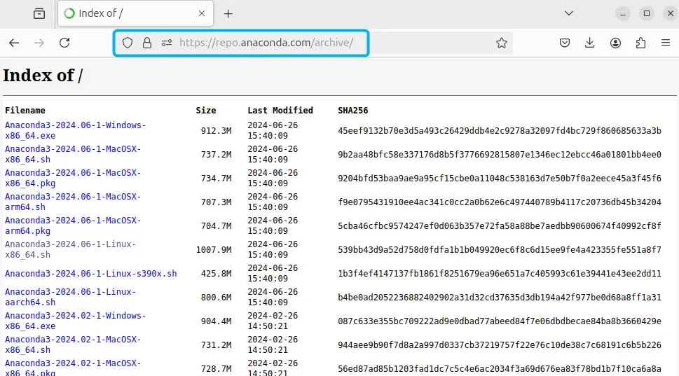 Архив версий Anaconda для Linux/Ubuntu