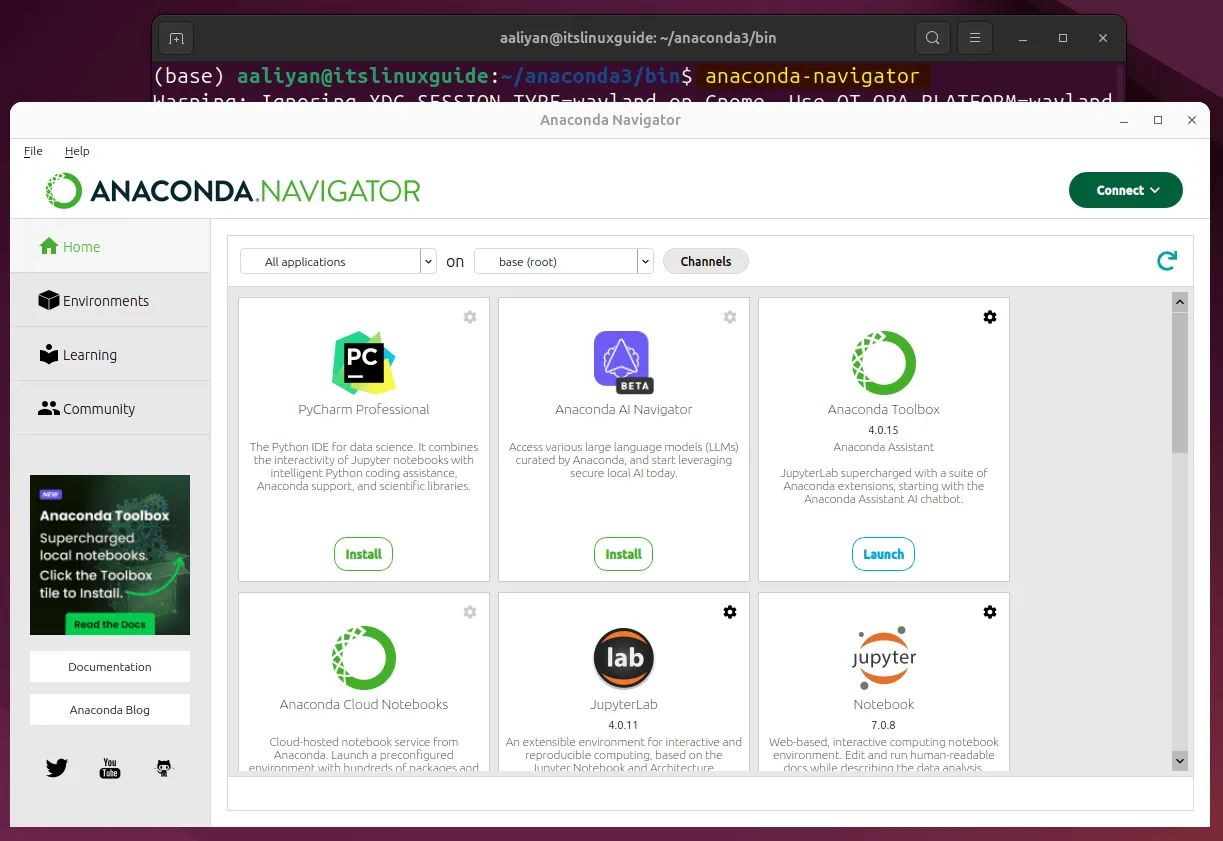 Запуск Anaconda Navigator в Ubuntu