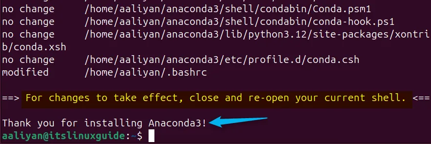 Установка Anaconda на Ubuntu завершена